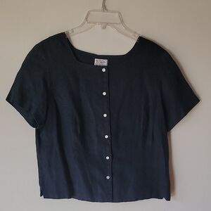 Talbots Navy Button-Down Women's Linen Shirt